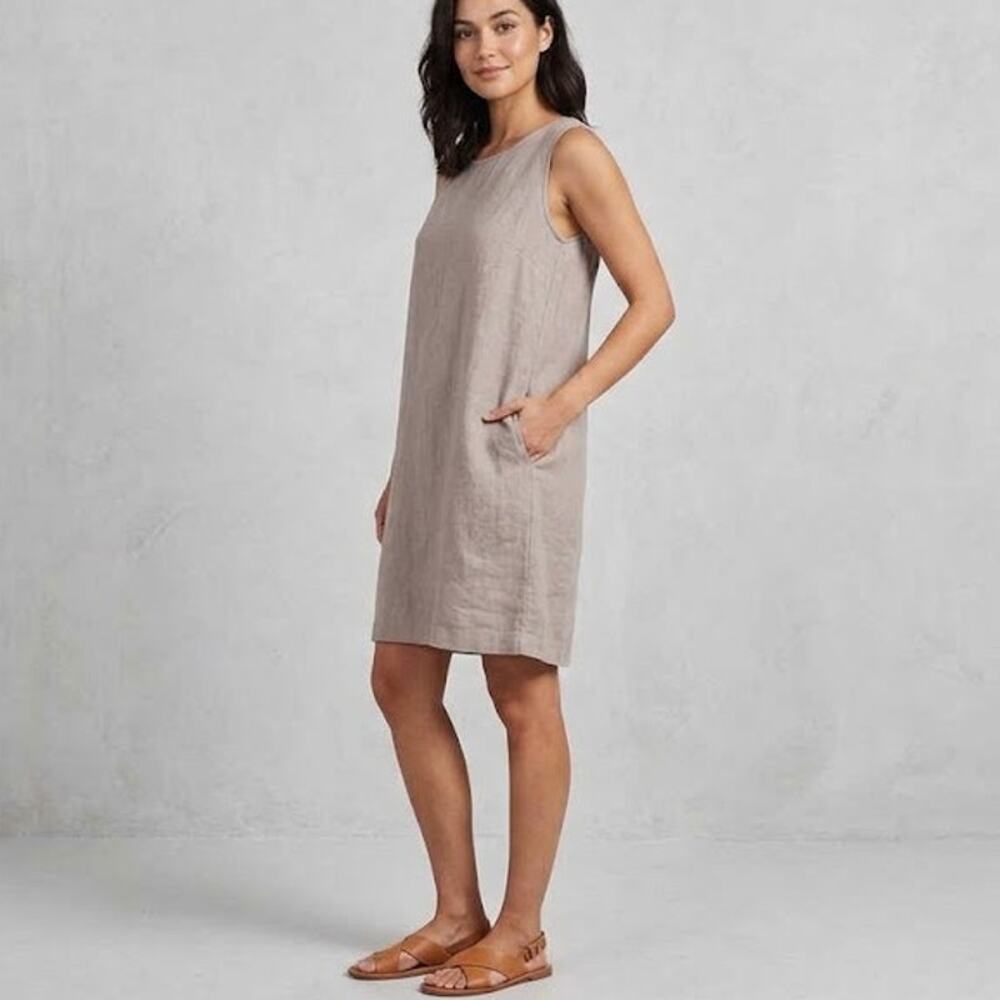 Lungo L'Arno 100% Linen Taupe Sleeveless Shift Dress size XS